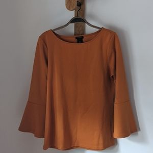 Ann Taylor Factory Medium Mustard Top Flounce 3/4 Sleeve